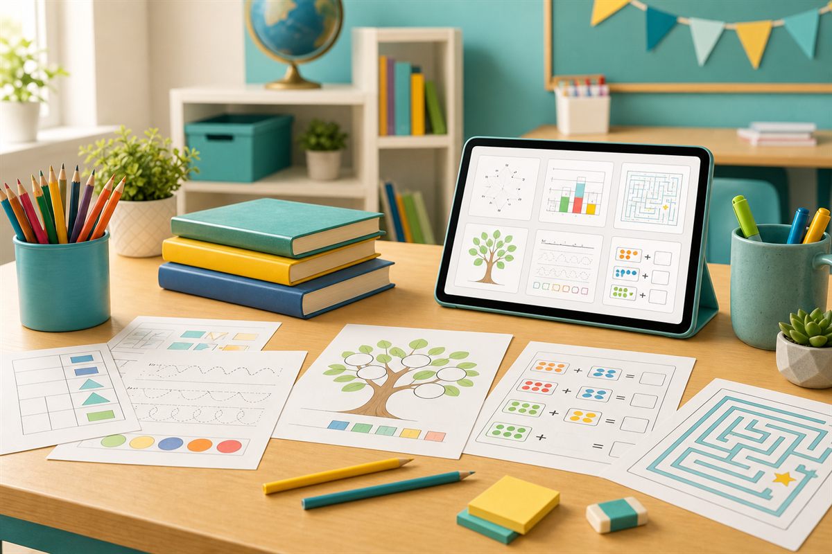 Materiales educativos impresos sobre una mesa de estudio